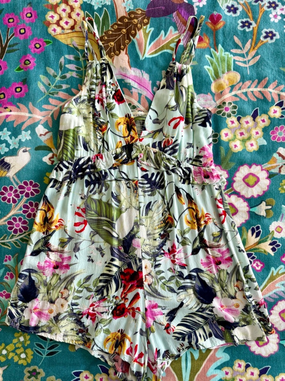“Live to be Spoiled” Tropical Print Romper- M